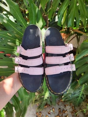 Dr. Martens Triple-Strap Sandals in Pink and Black